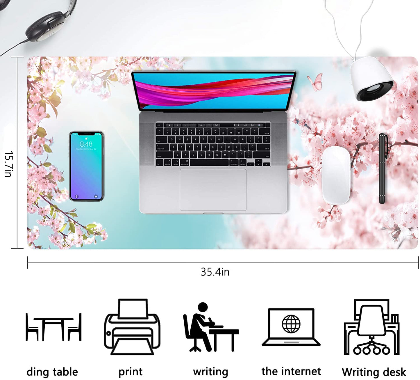 Extended Large Gaming Mouse Pad Dreamy Romantic Pink Sakura Butterflies XXL Size Keyboard Mouse Mat