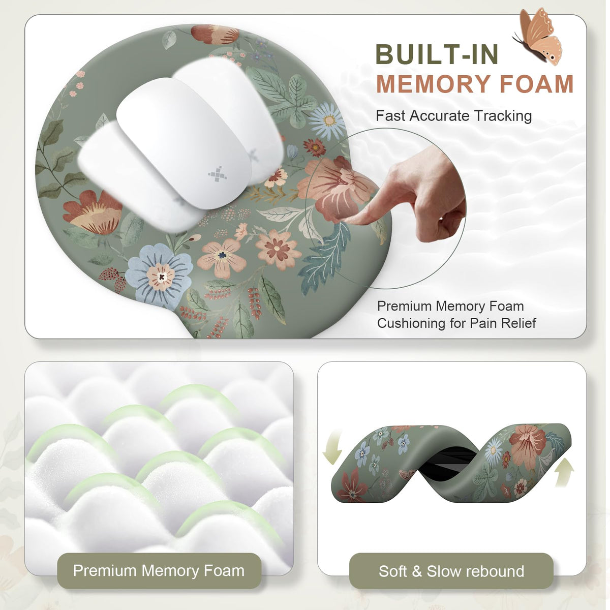 iLeadon Mouse Pad Set and Keyboard Wrist Rest, Floral Scalloped Desk Mat