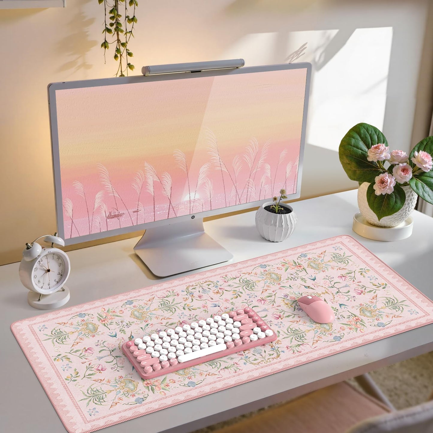 iCasso Pink Desk Cover Mat, Big Mouse Pad for Laptop,Floral