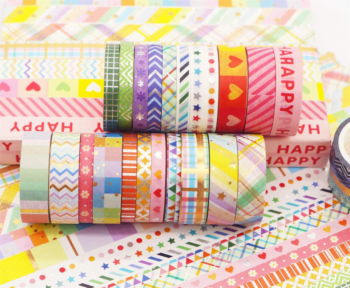YUBBAEX Bright Mix Gold Washi Tape Set VSCO Foil Masking Tape Decorative for Arts, DIY Crafts