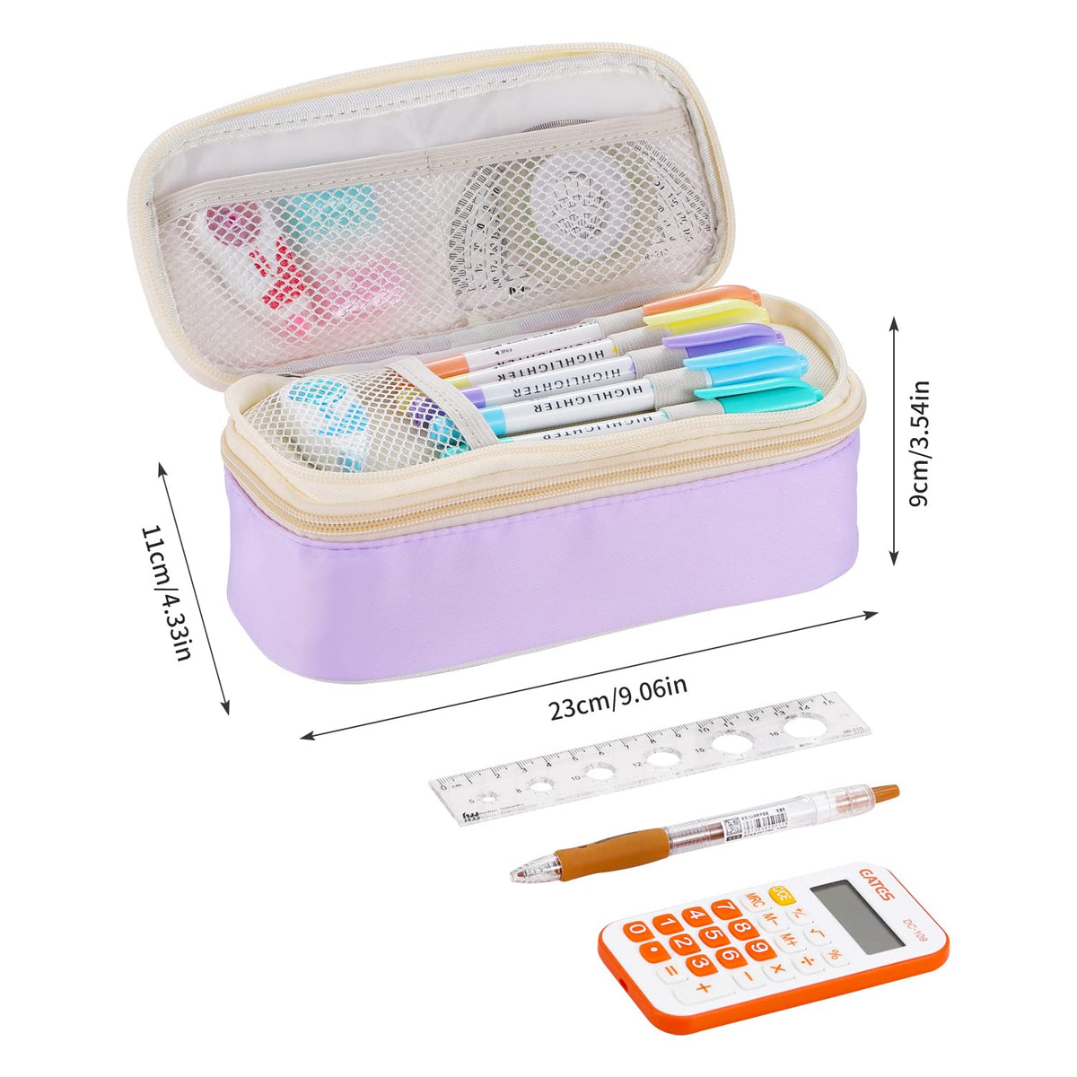 Dugio Large Pencil Case for Girls Kids Teens Big Zipper Pencil Pouch Purple