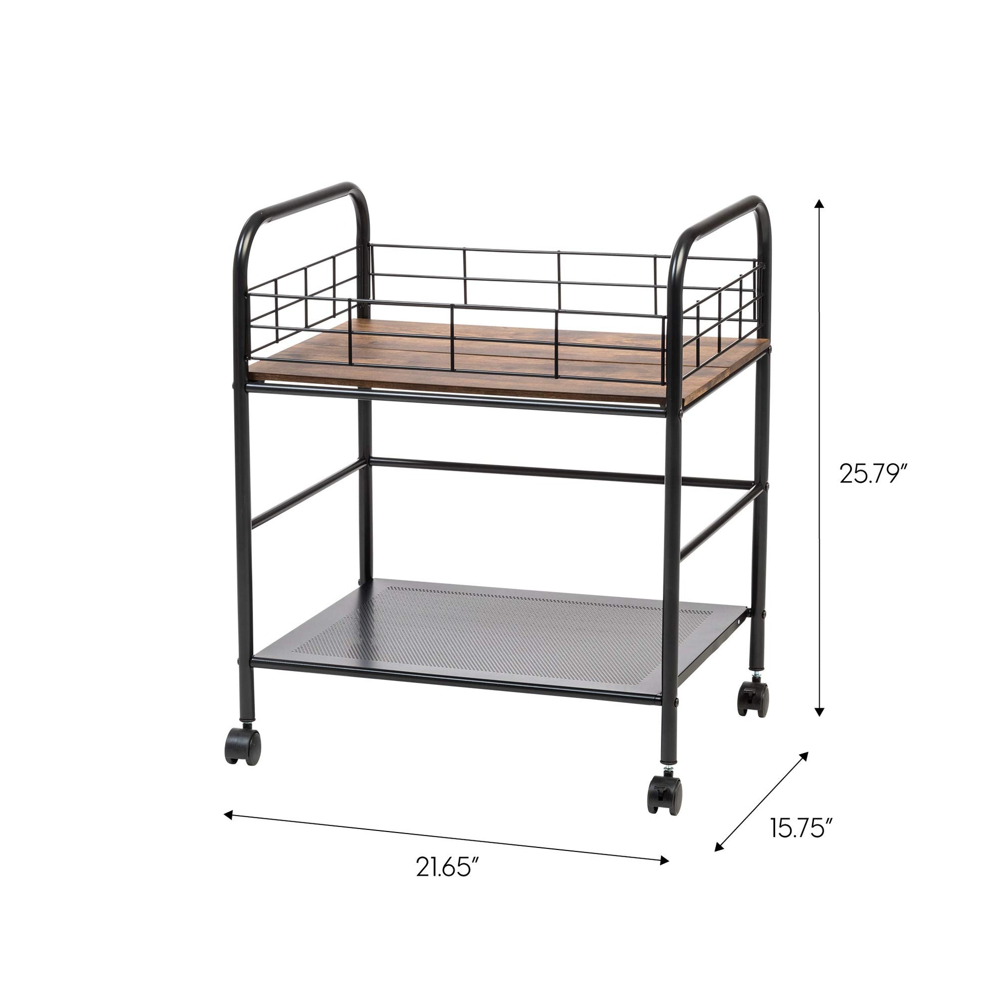 IRIS USA 2-Tier Rolling Kitchen Cart, Storage Cart, Rustic Brown