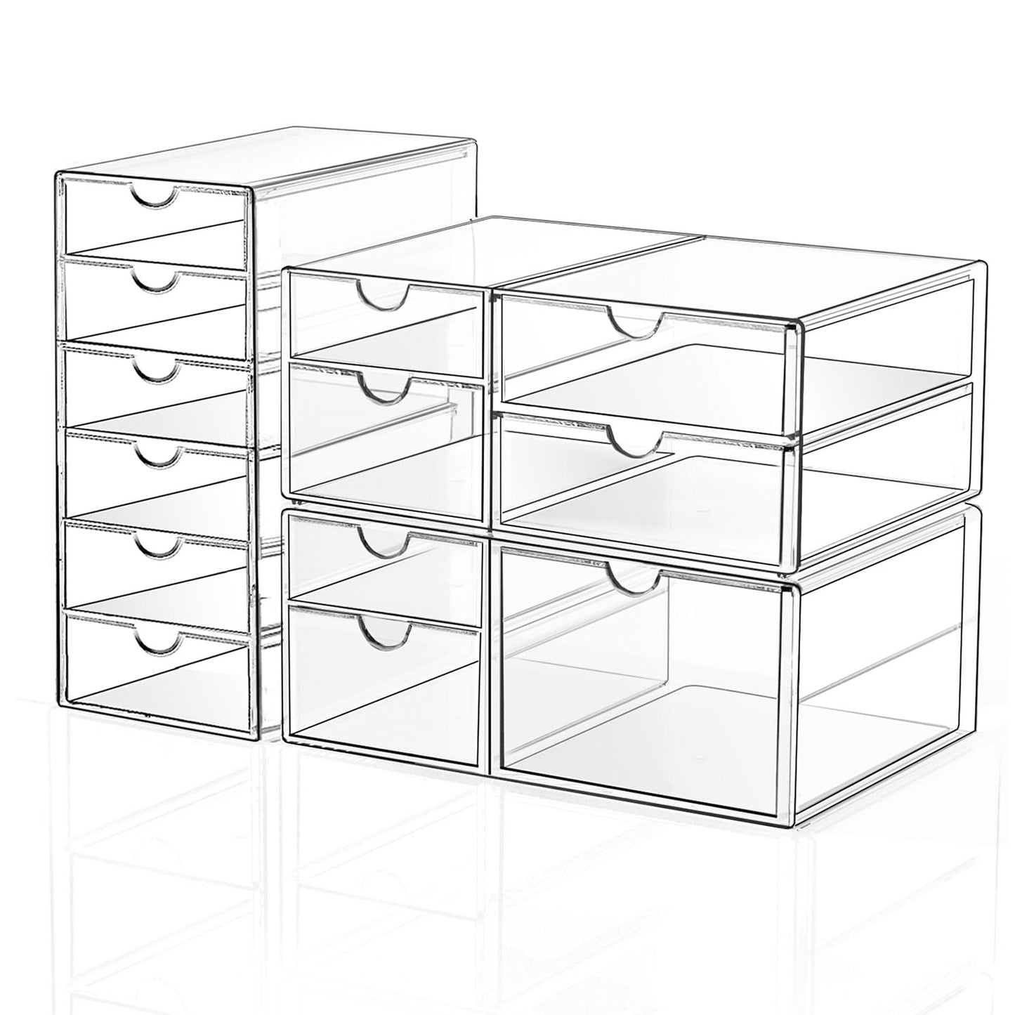 DOMNIU Acrylic Makeup Drawer Storage Organizer with 13 Drawers, 3 Set