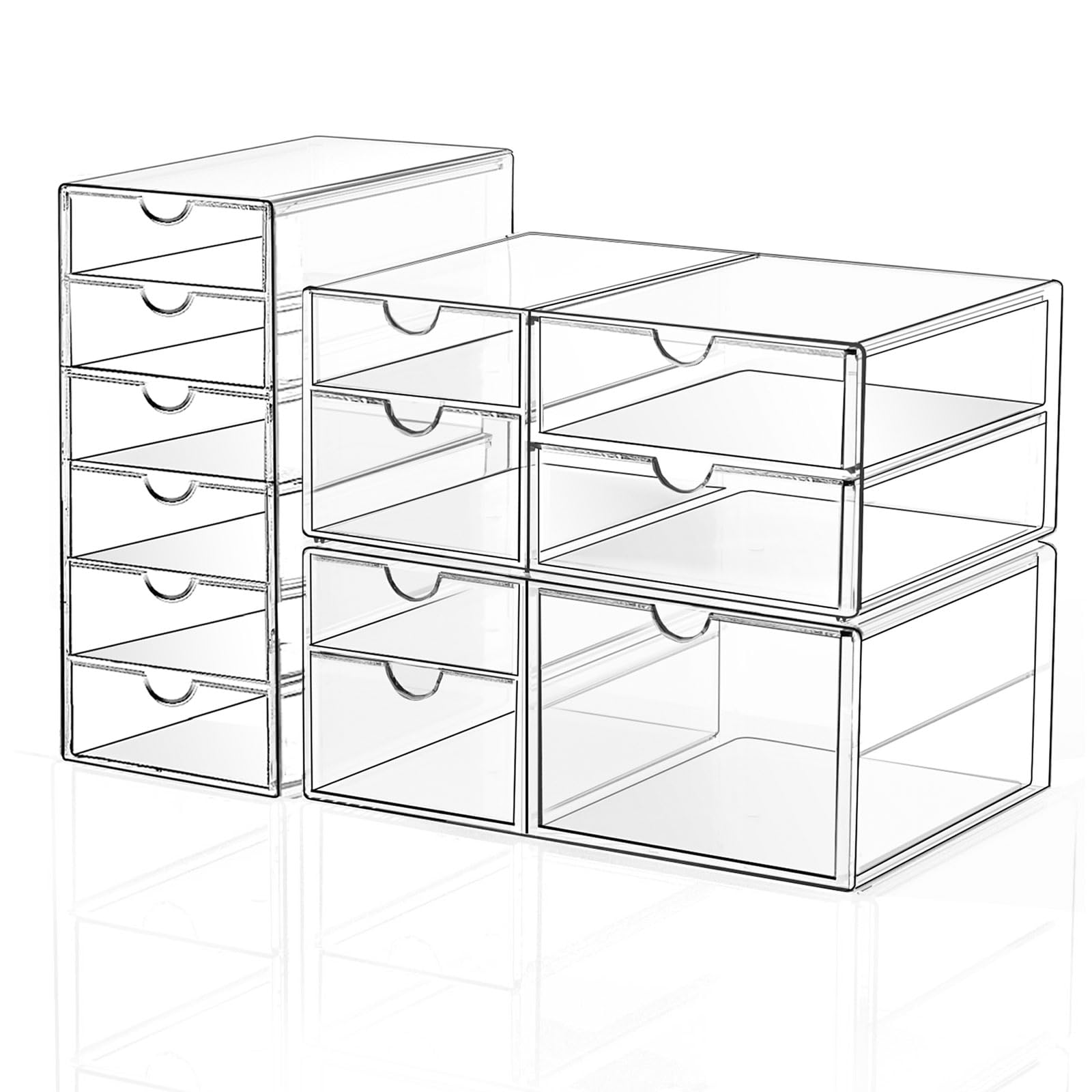 DOMNIU Acrylic Makeup Drawer Storage Organizer with 13 Drawers, 3 Set