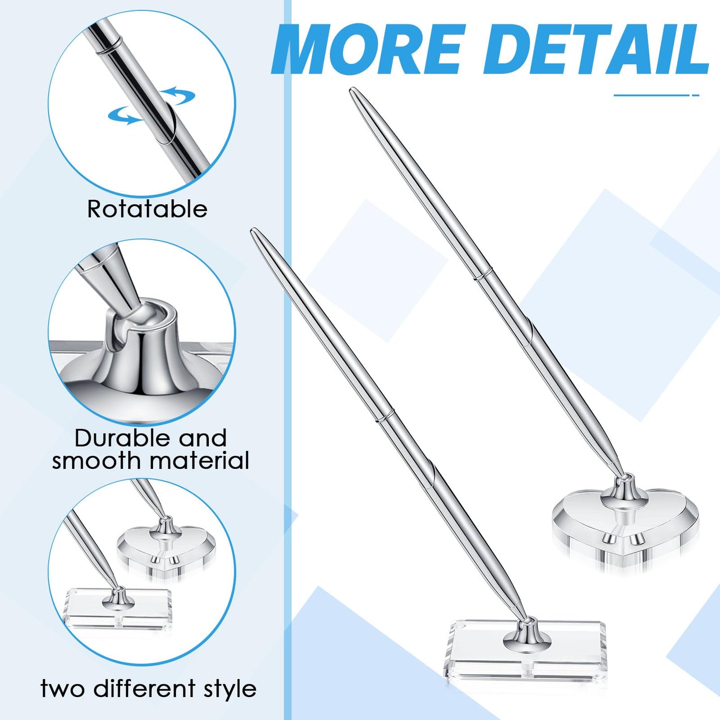 Chinco 2 Sets Silver Guest Pen and Stand, Including 2 Guest Silver Metal Writing Pens with Black