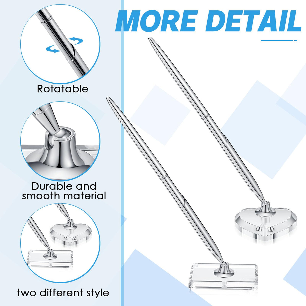 Chinco 2 Sets Silver Guest Pen and Stand, Including 2 Guest Silver Metal Writing Pens with Black