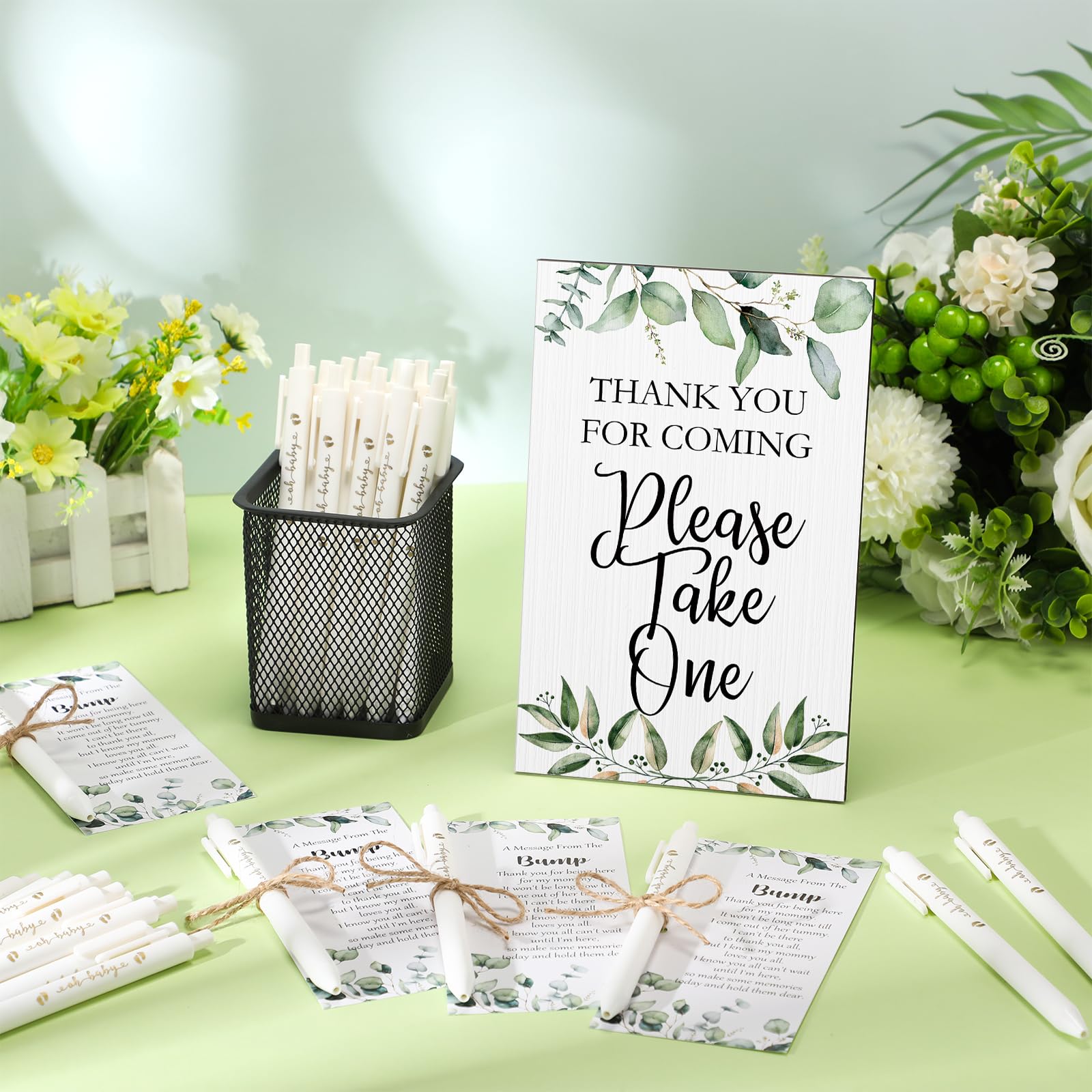 Sintuff 50 Set Baby Shower Party Favors for Guests, White, Greenery