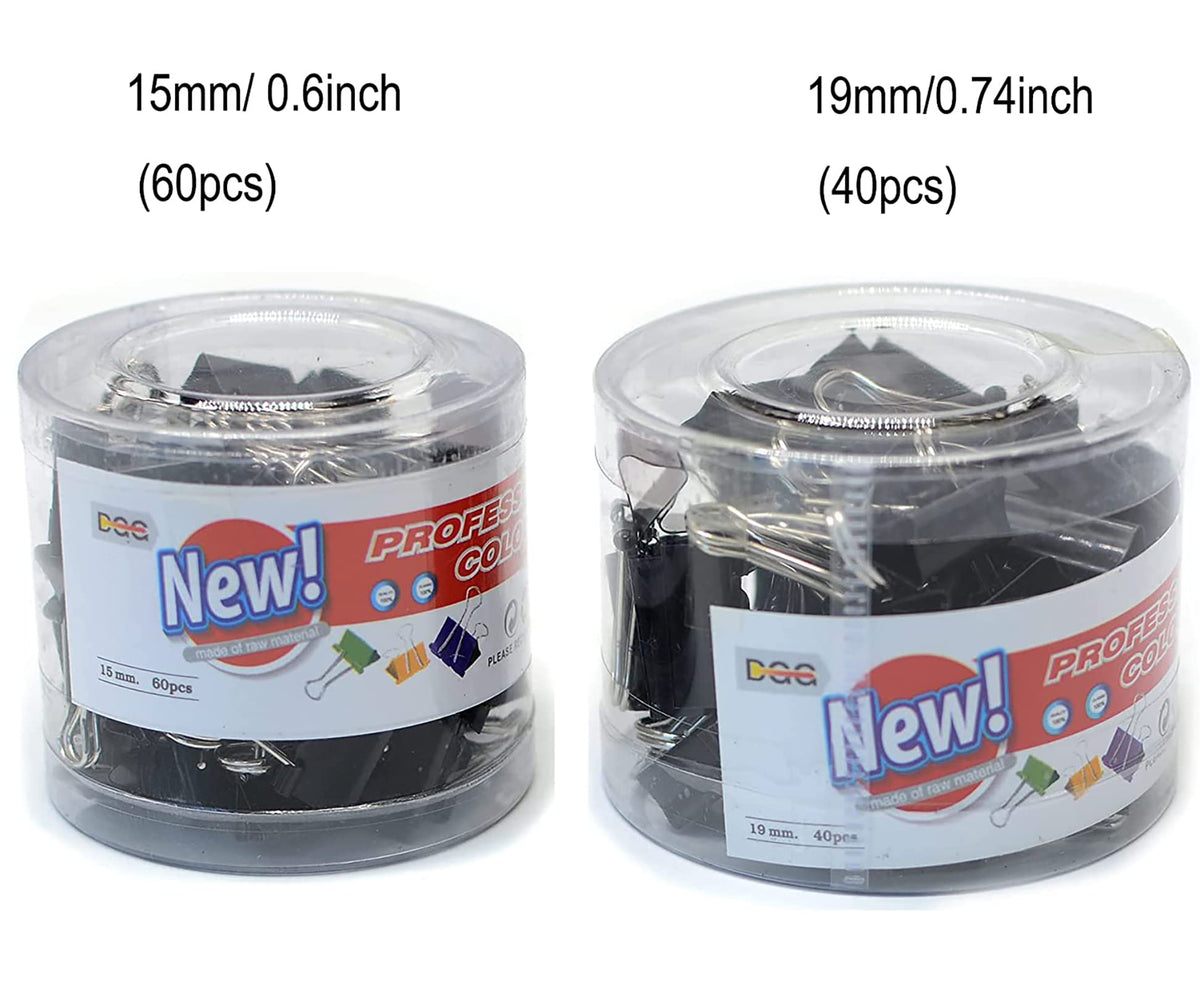 100 Pcs Black Small Binder Clips 2 Size Paper Clamps for Office Work School and Home Supplies (2