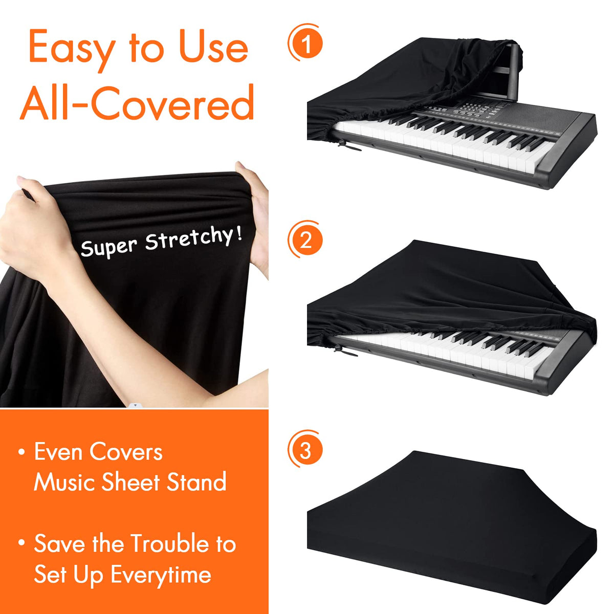 61 Keys Piano Keyboard Dust Cover, Music Stretchy Electronic DirtProof Keyboard Cover With Durable