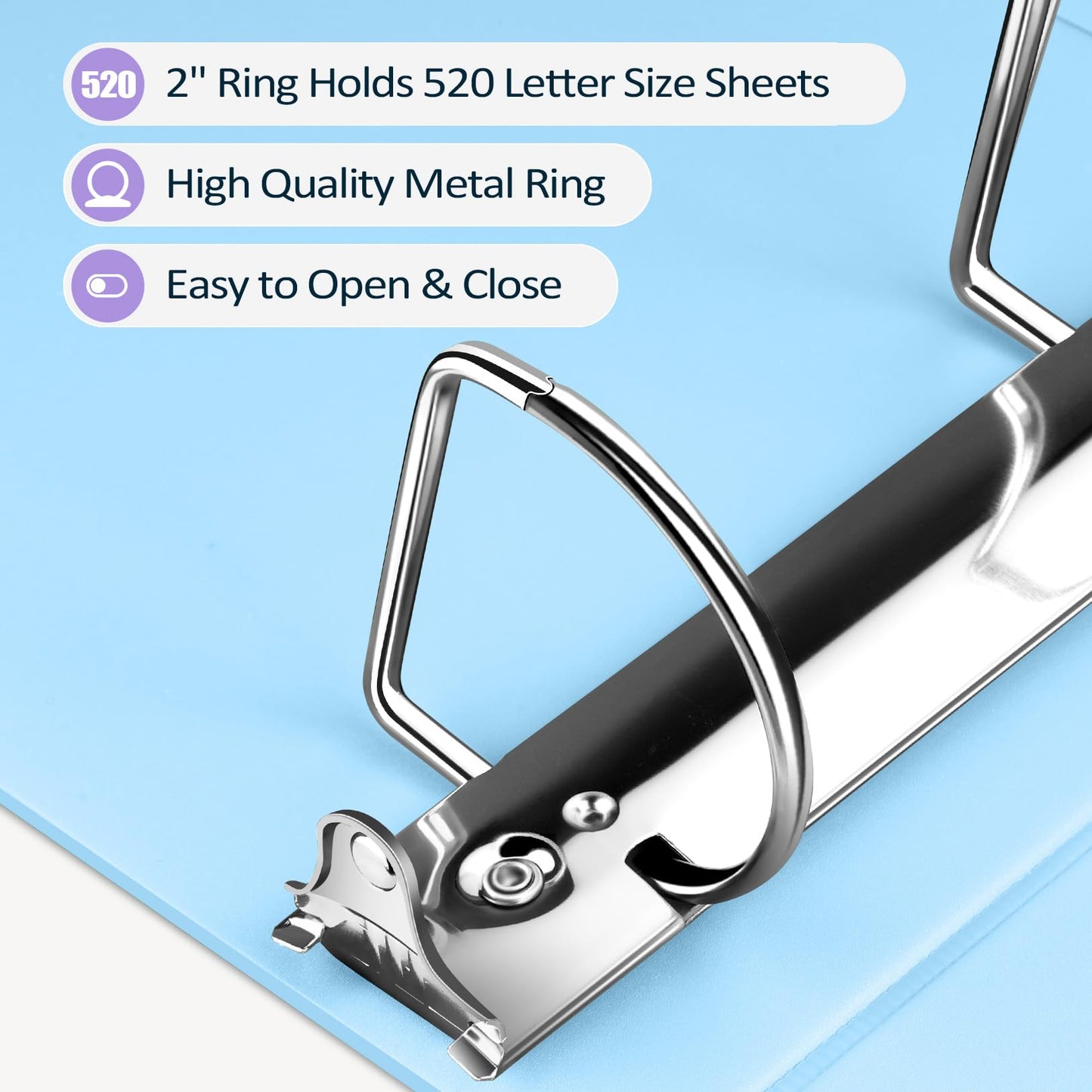 Sooez 3 Ring Binder 2 Inch, D-Ring Binder with Pocket, Grey Blue, 8.5"x11"