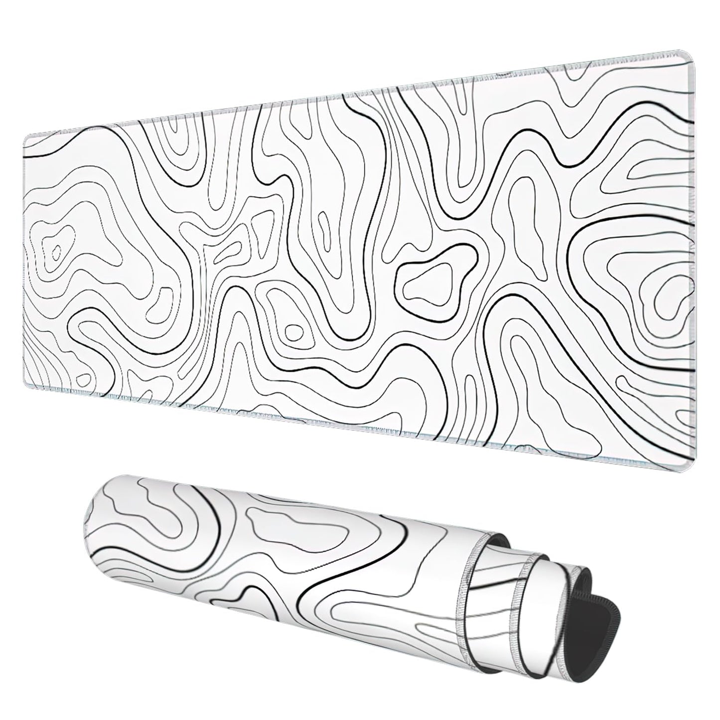 Desk Mat, White Topographic Contour Map Extended Gaming Mouse Pad Large, 31.5"x11.8" Big Mouse Pad