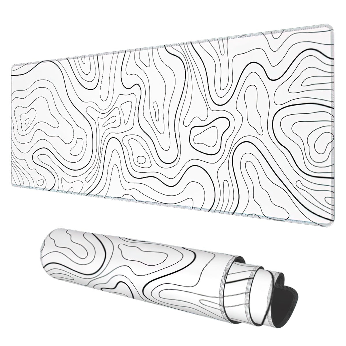 Desk Mat, White Topographic Contour Map Extended Gaming Mouse Pad Large, 31.5"x11.8" Big Mouse Pad