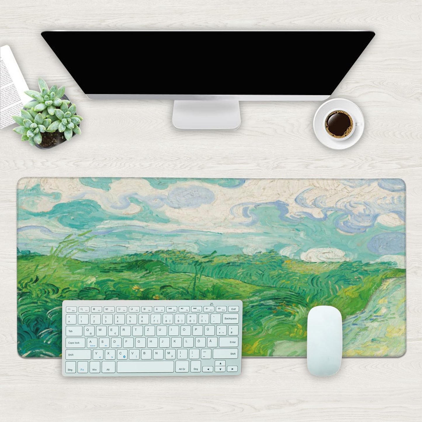 Desk Mat, Field Landscape Oil Painting Extended Gaming Mouse Pad Large, 35.4"x15.7" Big Mouse Pad