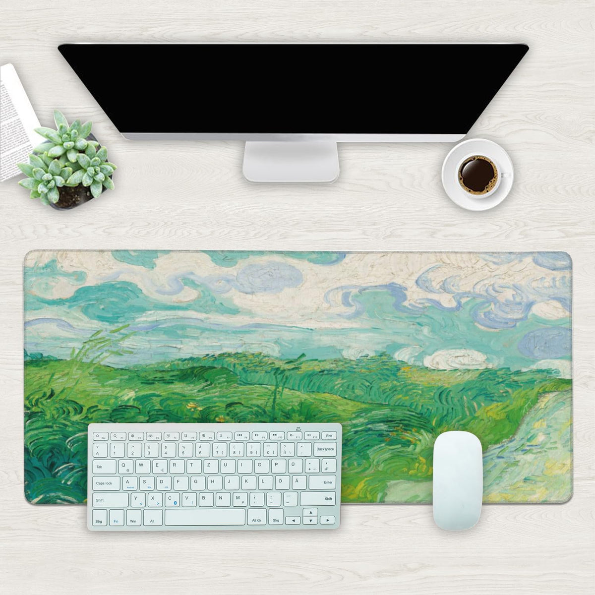 Desk Mat, Field Landscape Oil Painting Extended Gaming Mouse Pad Large, 35.4"x15.7" Big Mouse Pad