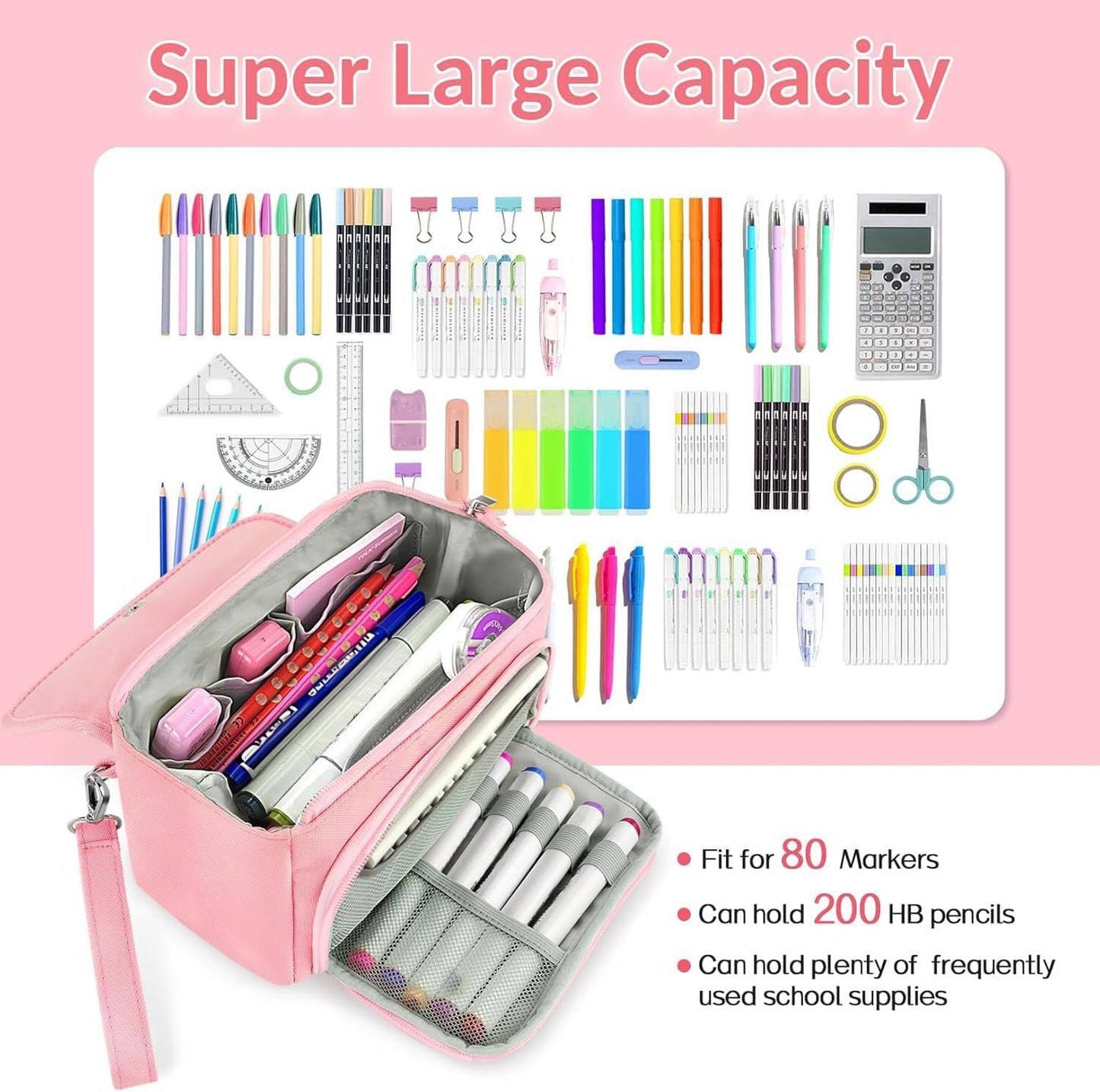 Sooez Super Large Pencil Case, Big Capacity Pencil Bag with 3 Compartments