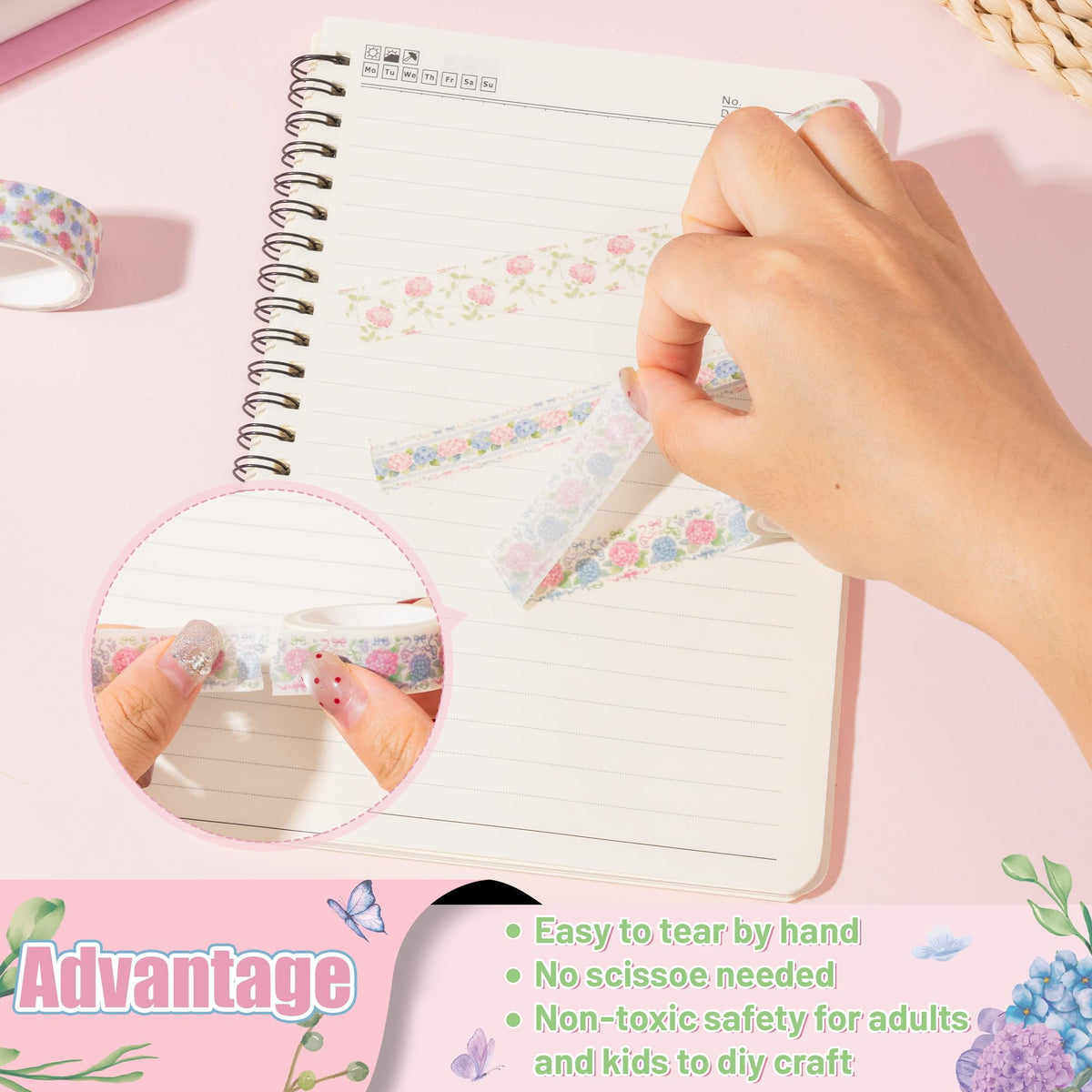 BkeeCten 12 Rolls Vintage Hydrangea Washi Tape for Journaling Scrapbooking
