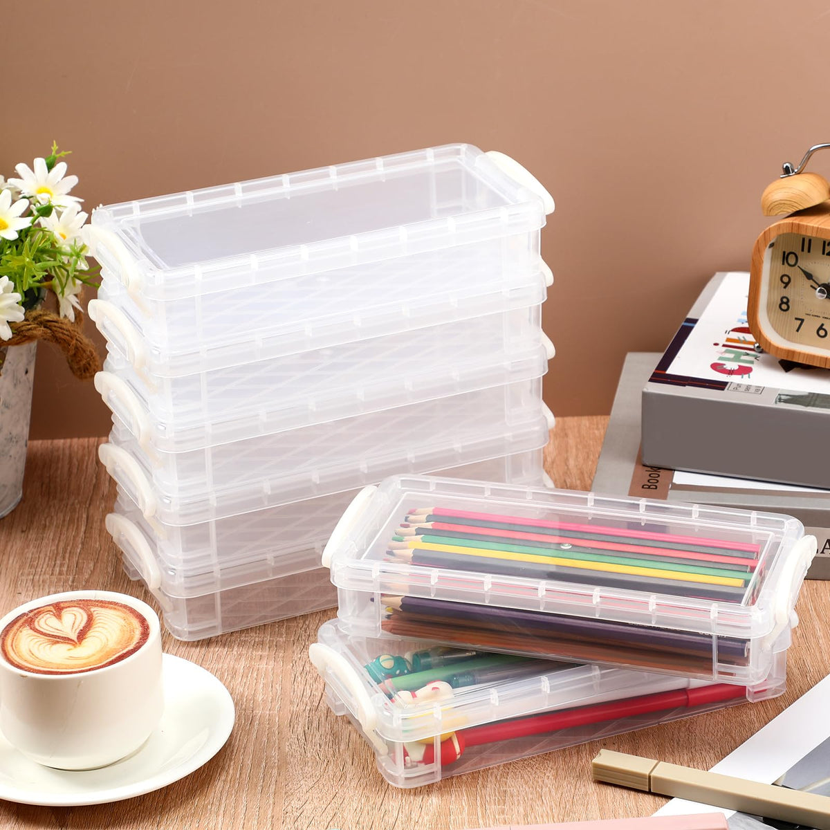 Gueevin 24 Pcs Pencil Box Clear Plastic Pencil Case, White