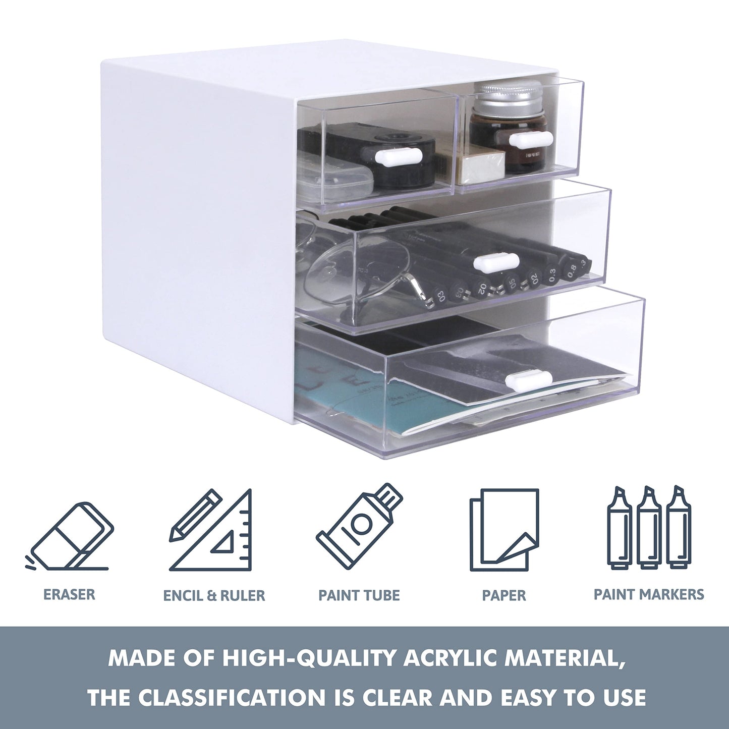 Zyners Desk Organizer with Drawer, Office Organizer with 4 Drawers, Desk Storage Box for, Desktop