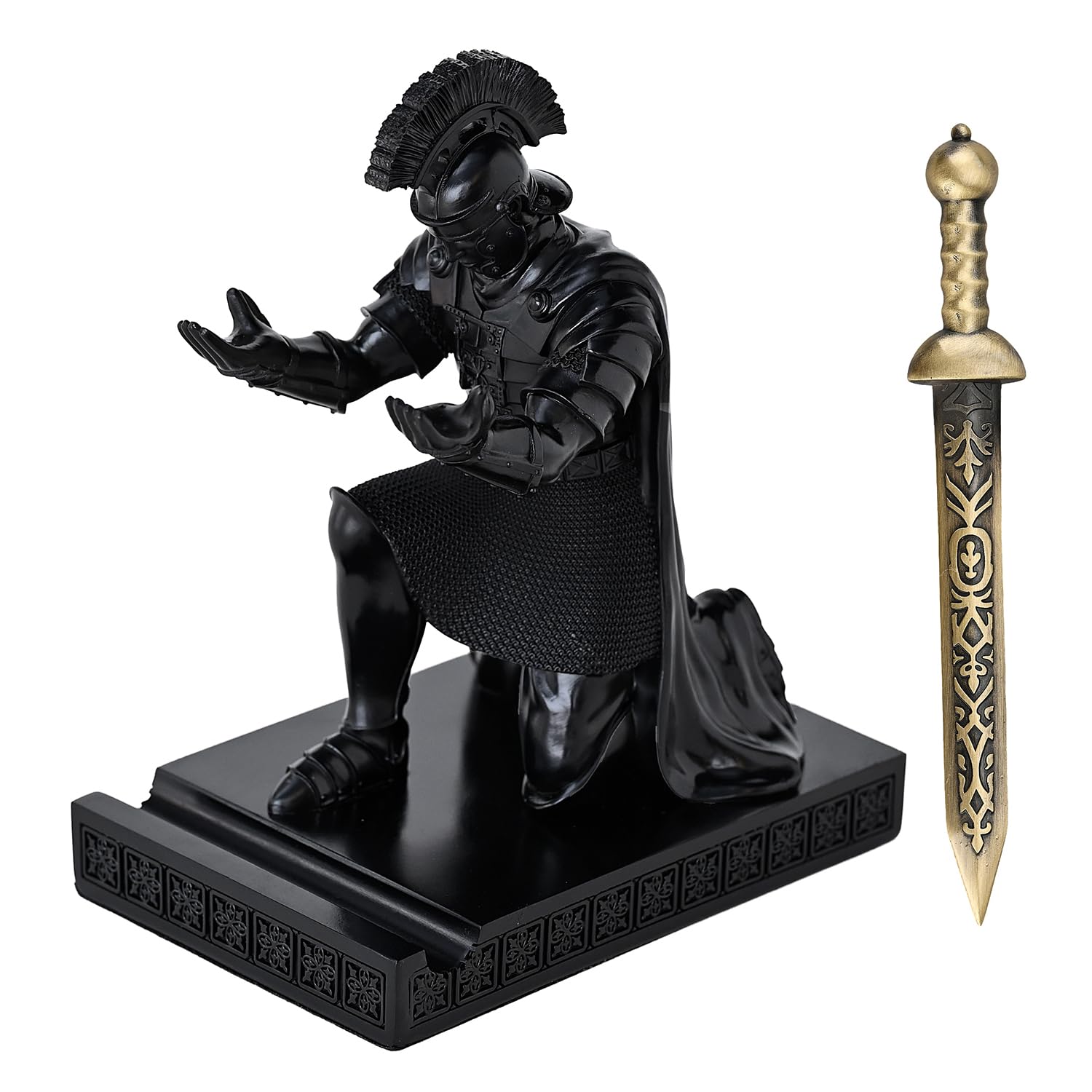 Roman Praetorian Prefect Warrior Knight Pen Holder Desk Ornament Black