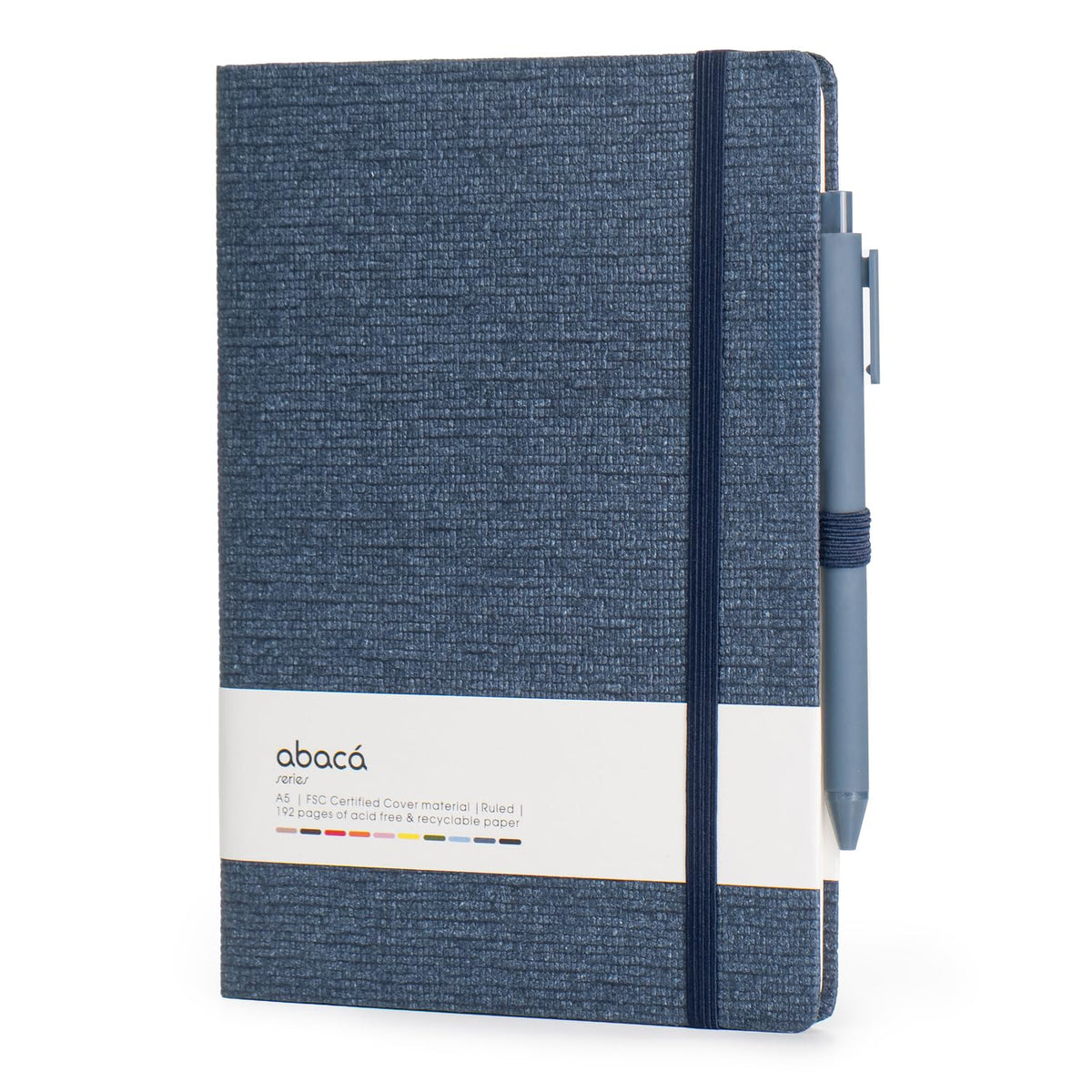 COMMA Abaca – A5 Size – Hard Bound Notebook with Elastic Band Closure & Pen Loop – 192 Pages