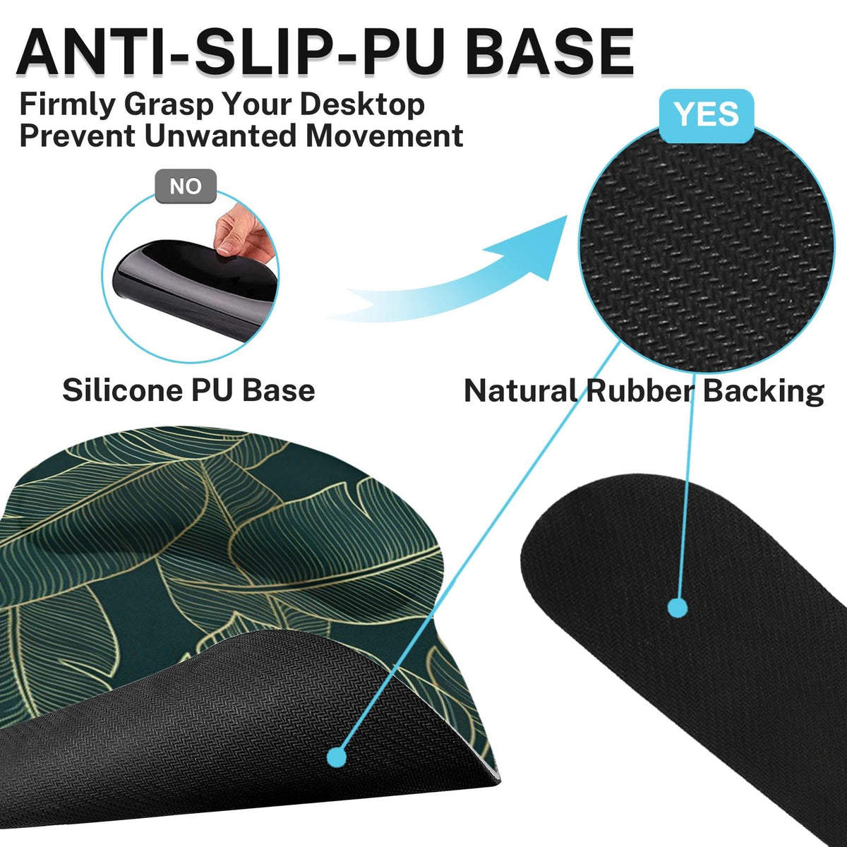 Britimes Ergonomic Mouse Pad Set with Wrist Rest, Green Palm Leaves