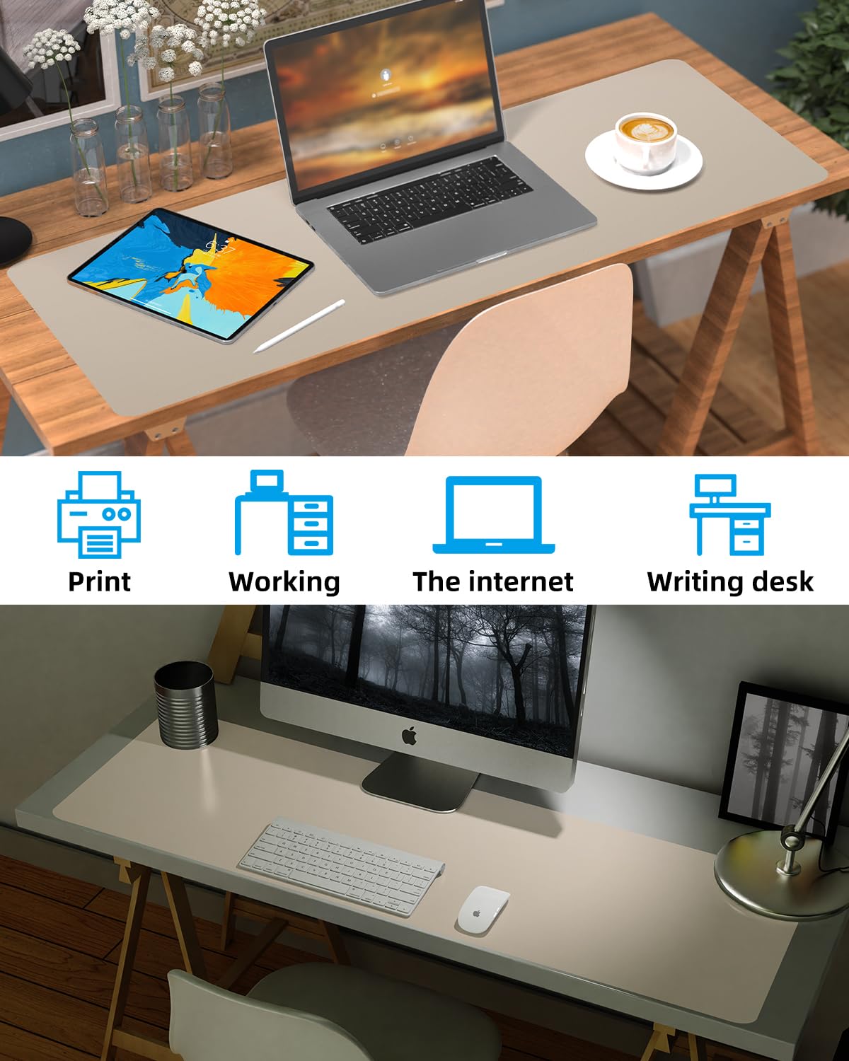 Extra Large Desk pad, Leather Desk Pad Protector,Office Desk Mat,Mouse Pad, Non-Slip Desk Blotter