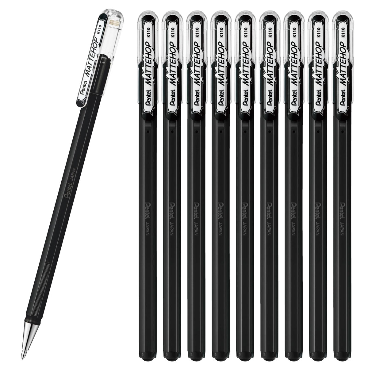 Pentel Color Ballpoint Pen, Matte Hop, Black, 10 Pens K110-VA