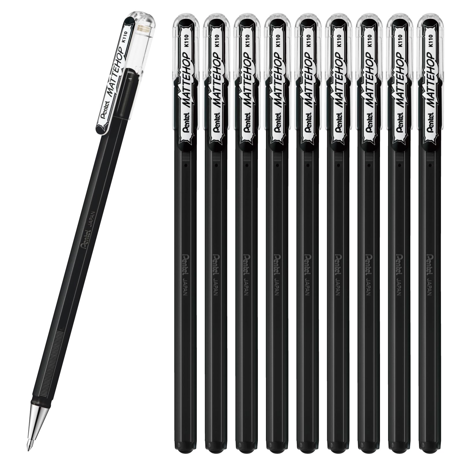 Pentel Color Ballpoint Pen, Matte Hop, Black, 10 Pens K110-VA