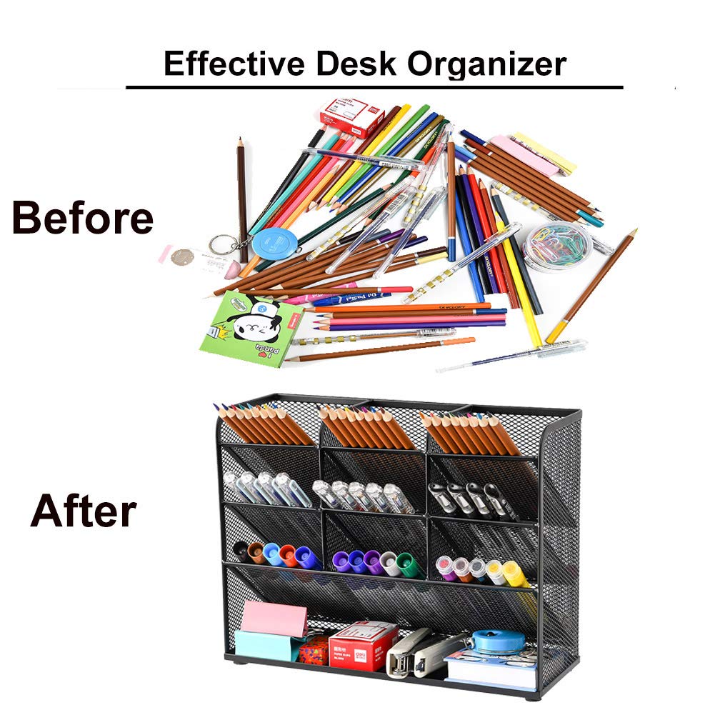 Marbrasse Mesh Desk Organizer, Multi-Functional Pen Holder, Desktop Stationary Organizer, Storage