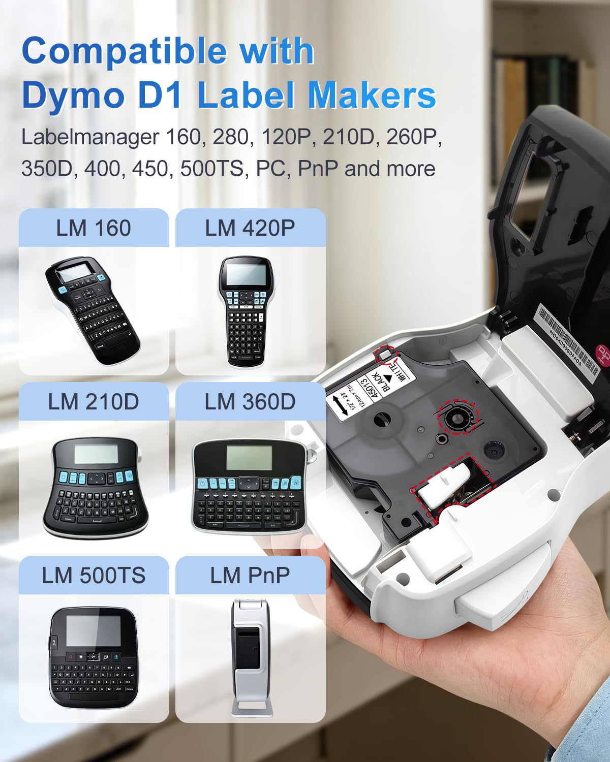 Lonitul Replacement for Dymo D1 Label Maker Refills 1/2 Inch x 23 Ft