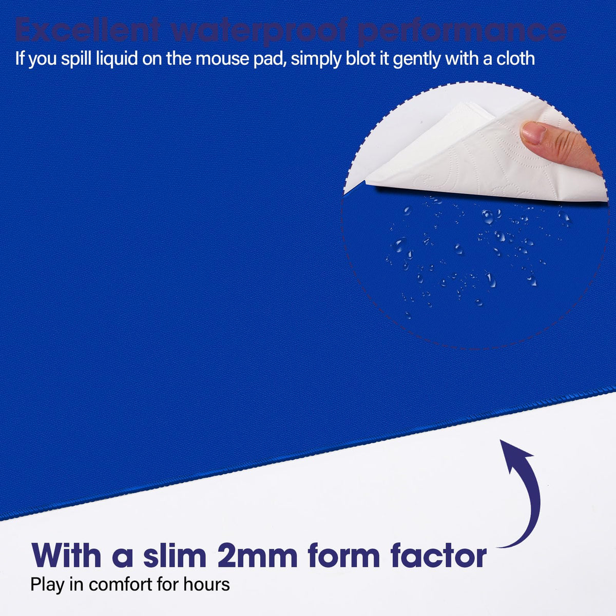 31.5" x 15.7" Waterproof Fabric Office Desk Pad, Rubber Anti-Slip Base,Blue