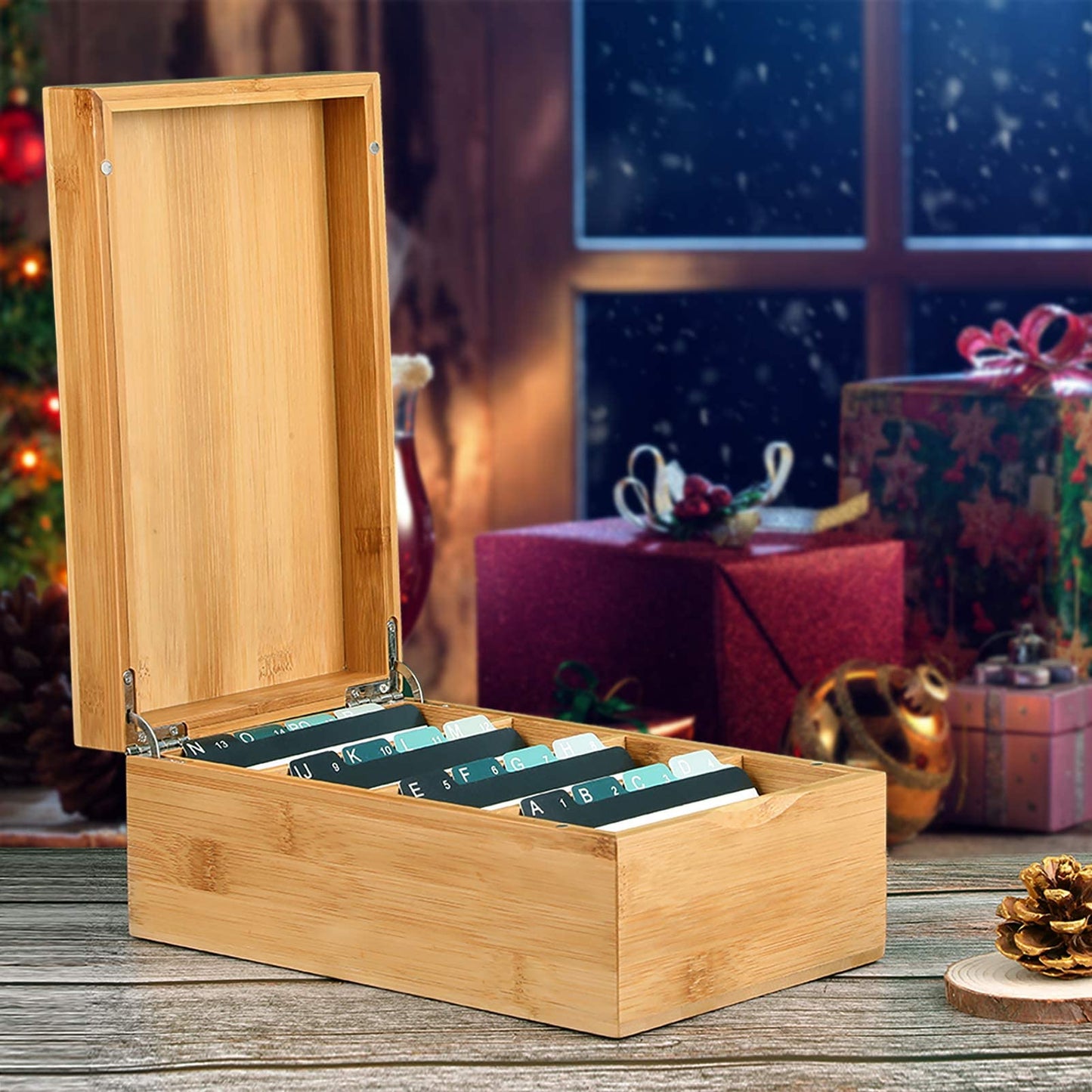 MaxGear Bamboo Business Card Organizer for 3" x 5" Cards