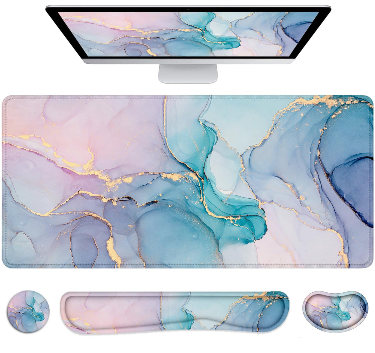 Large Mouse Pad with Wrist Rest, 4-in-1 Wrist Rest for Keyboard and Mouse