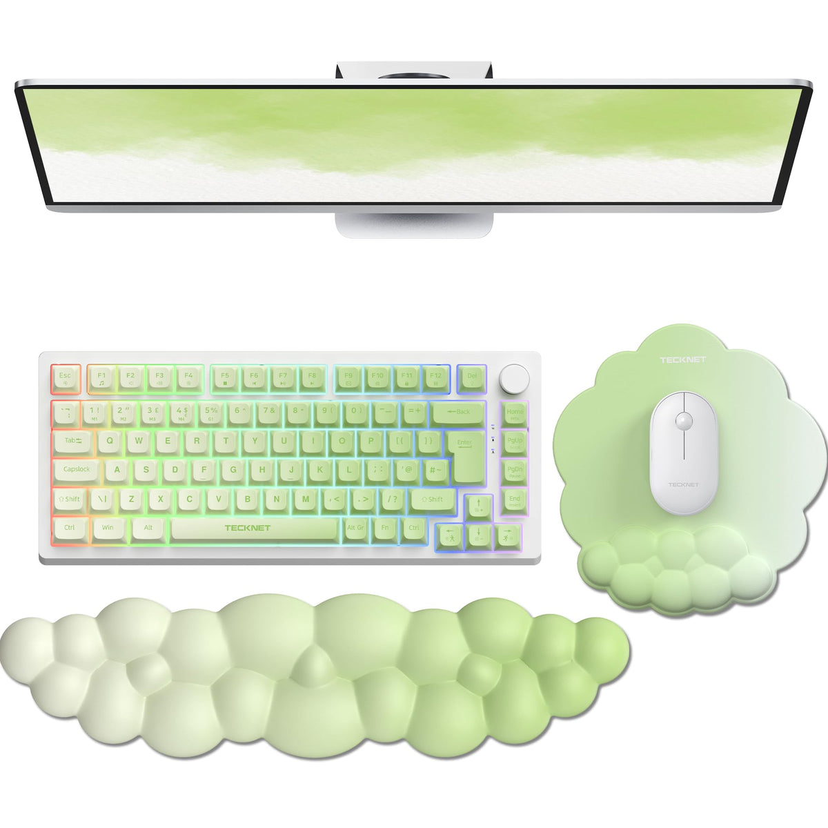 TECKNET Cloud Wrist Rest & Ergonomic Mouse Pad, Cloud Keyboard Wrist Rest with Non-Slip Base, PU
