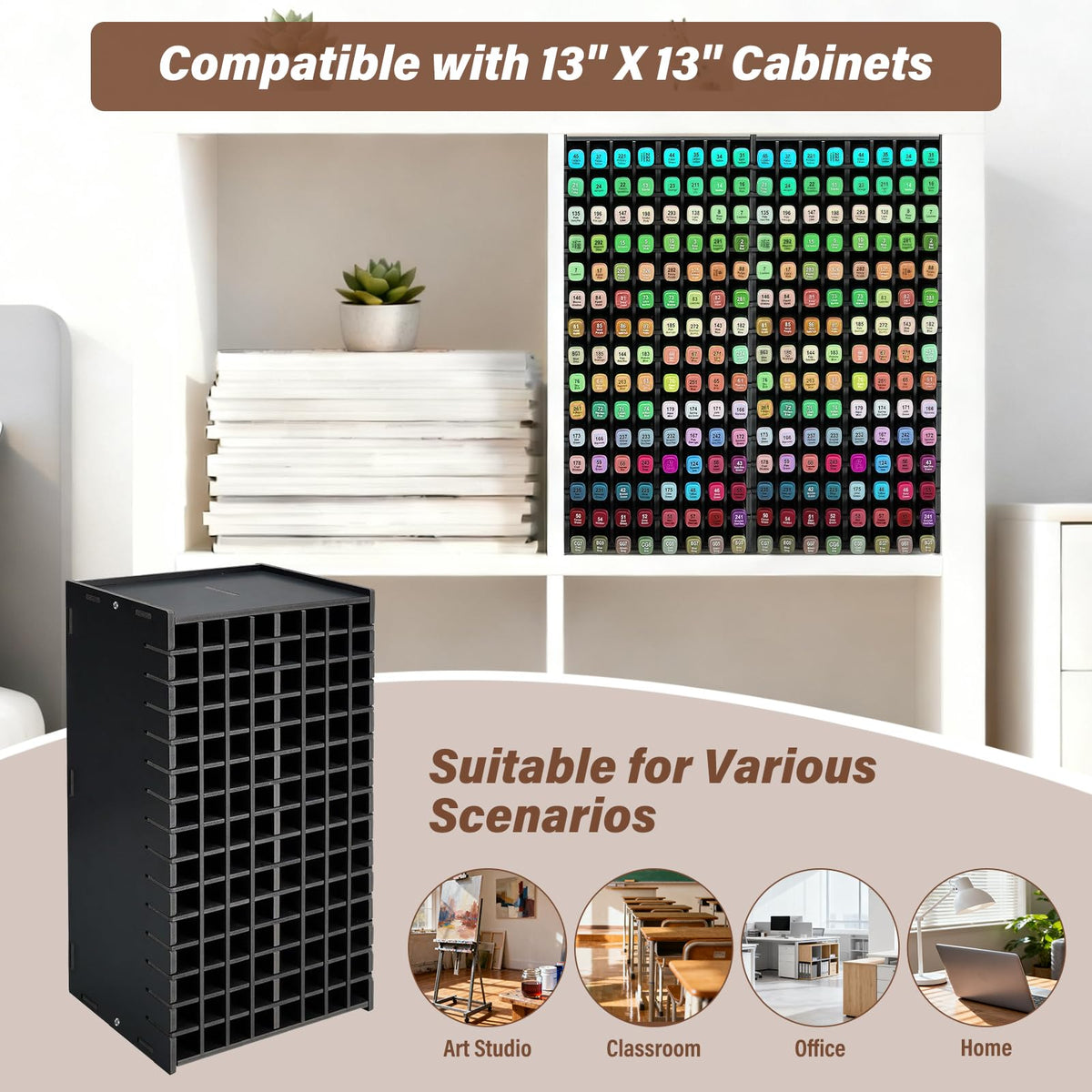 Yrangee Marker Organizer,120 Slots Marker Storage with Divider,Black