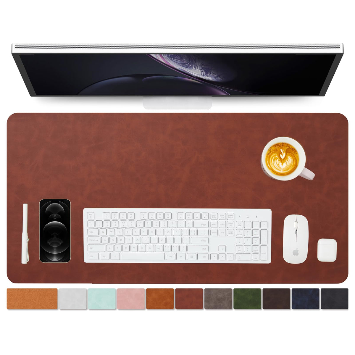 Distressed Leather Desk Mat - Non-Slip PU Desk Pad for Office and Home - Desk Organization and