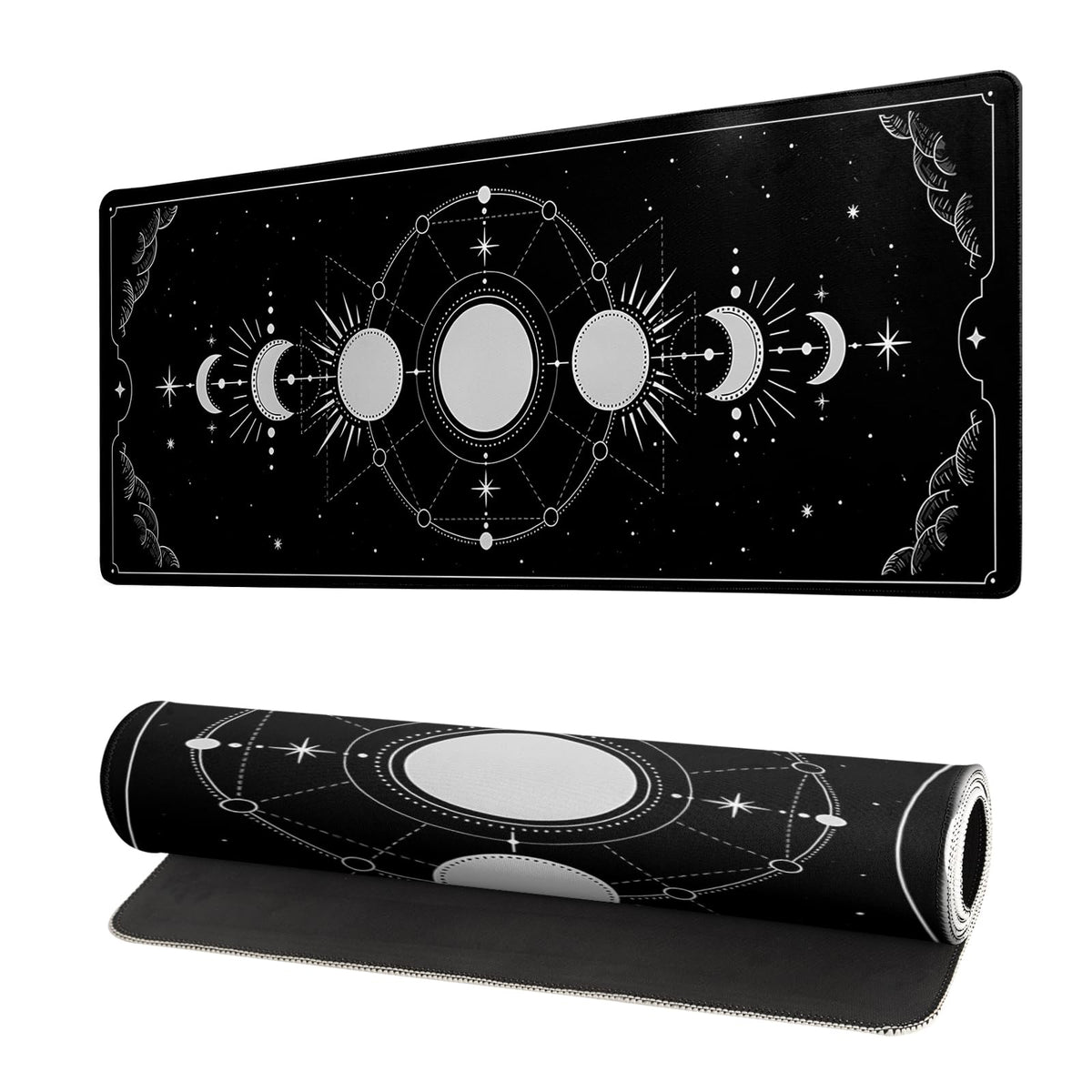 Sun Moon Gaming Mouse Pad Black Large Mouse Pad for Keyboard and Mousepad Desk Mat with 3mm