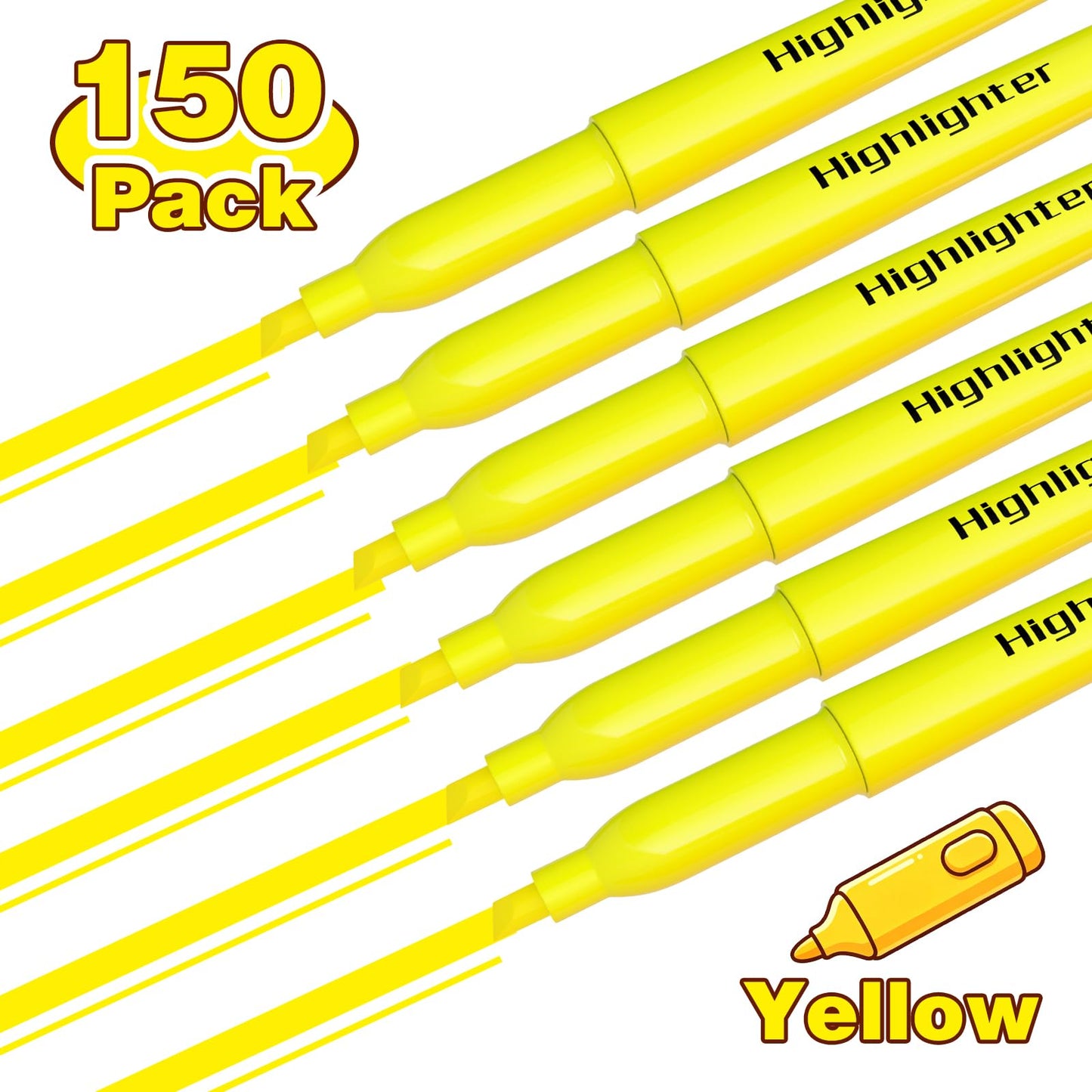 JSDOOGOO 180 Pack Yellow Highlighters Bulk - Chisel Tip No Bleed Dry-Quickly Markers Set for Office