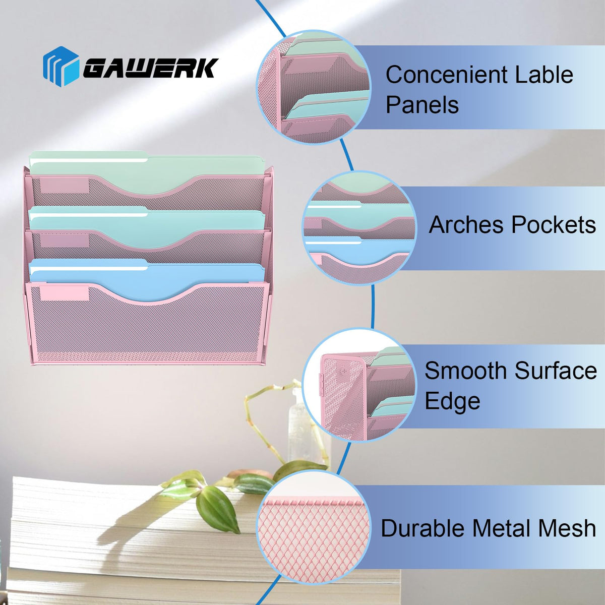 Gawerk 3 Tier Hanging Wall File Organizer, Mesh Mail Paper Orgnization Hanging File Folder Holder