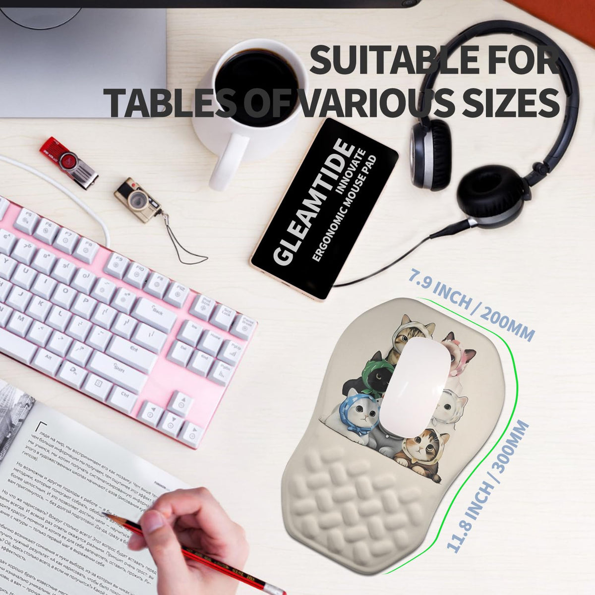 Gleamtide Ergonomic Raised Mouse Pad Wrist Support with Bilateral Slope Memory Foam Mousepad for