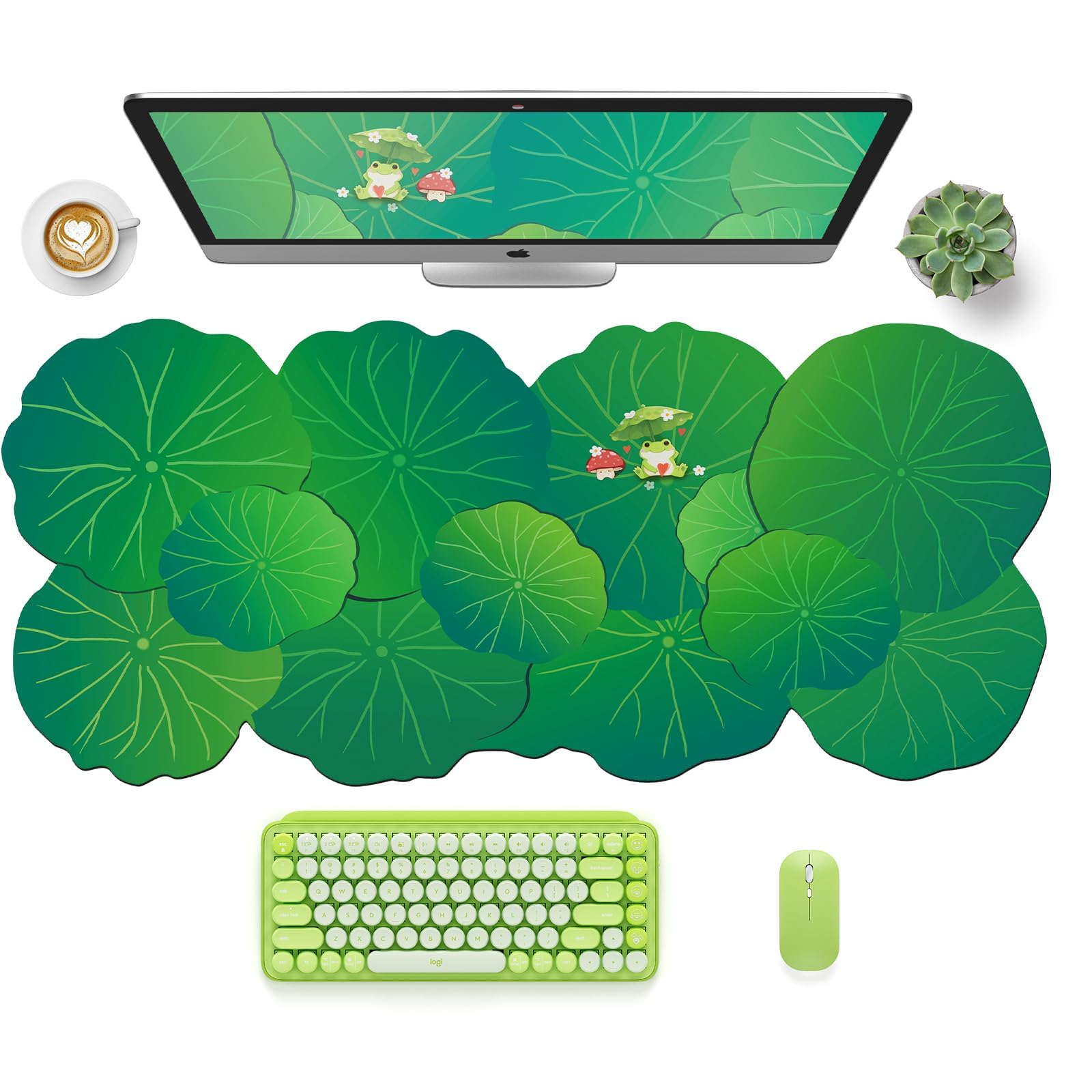 HAOCOO Frog Scalloped Desk Mat, Non-Slip Large Mouse Pad for Office(Green)
