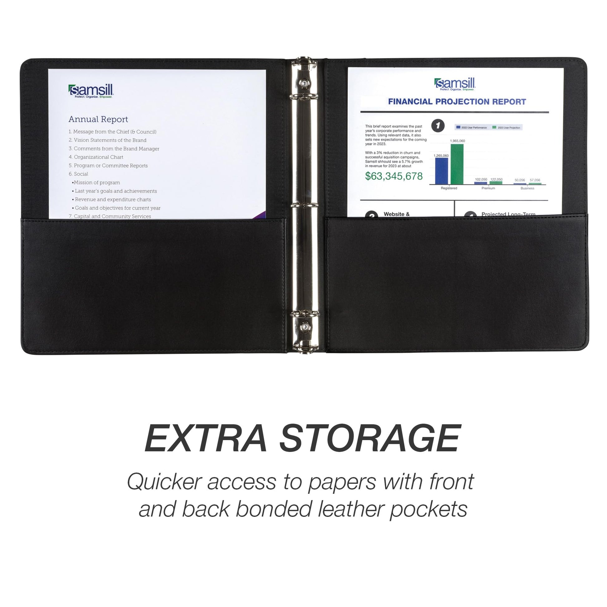 Samsill 1 Inch 3 Ring Binder, Leather, Black with Contrast Stitching, 8.5X 11 Inch, 3 Rings