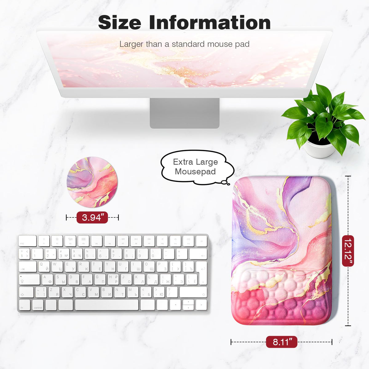 Ospelelf Pink Mouse Pad with Wrist Support Large Ergonomic Office Comfy Pain Relief Mousepad Wrist