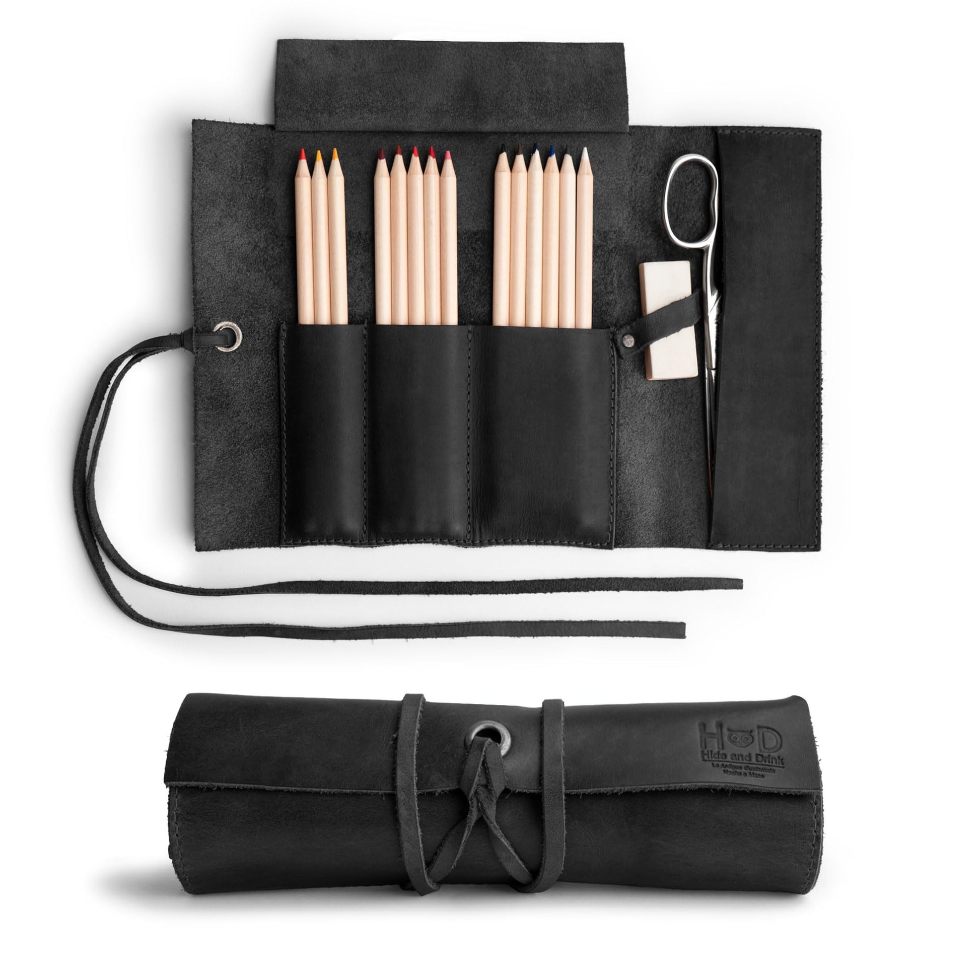 Hide & Drink, Rustic Pencil Roll Pouch, Multi-Purpose Storage Wrap for Scissors, Earphones