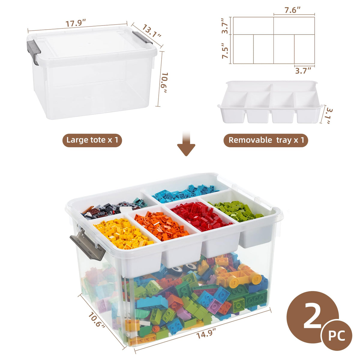 Citylife 32QT 2Packs Clear Craft Organizers and Storage Box with Tray