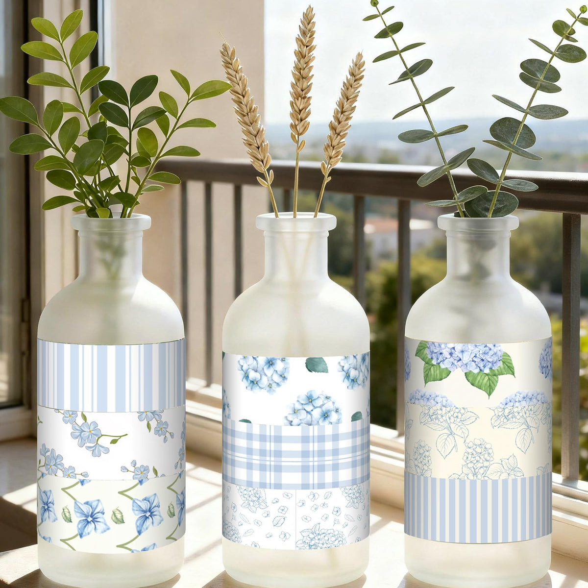 YooNotee 12 Rolls Floral Washi Tape Set,Light Blue,Hydrangea