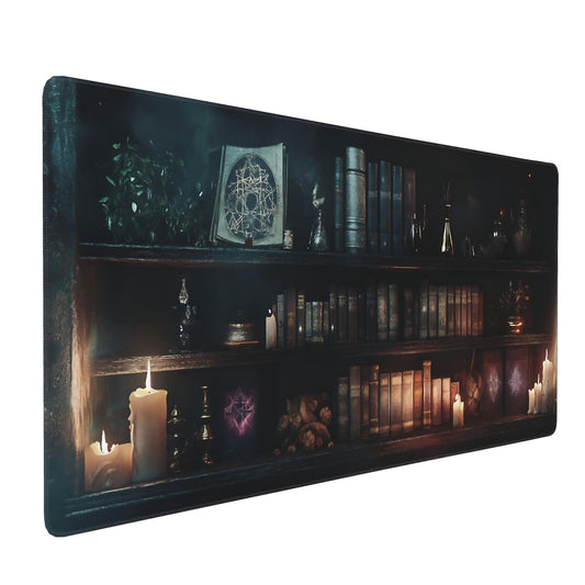 Aesthetic Book Gaming Mouse Pad, Dark Green Mystical Desk Mat with Anti-Slip Base & Stitched Edges