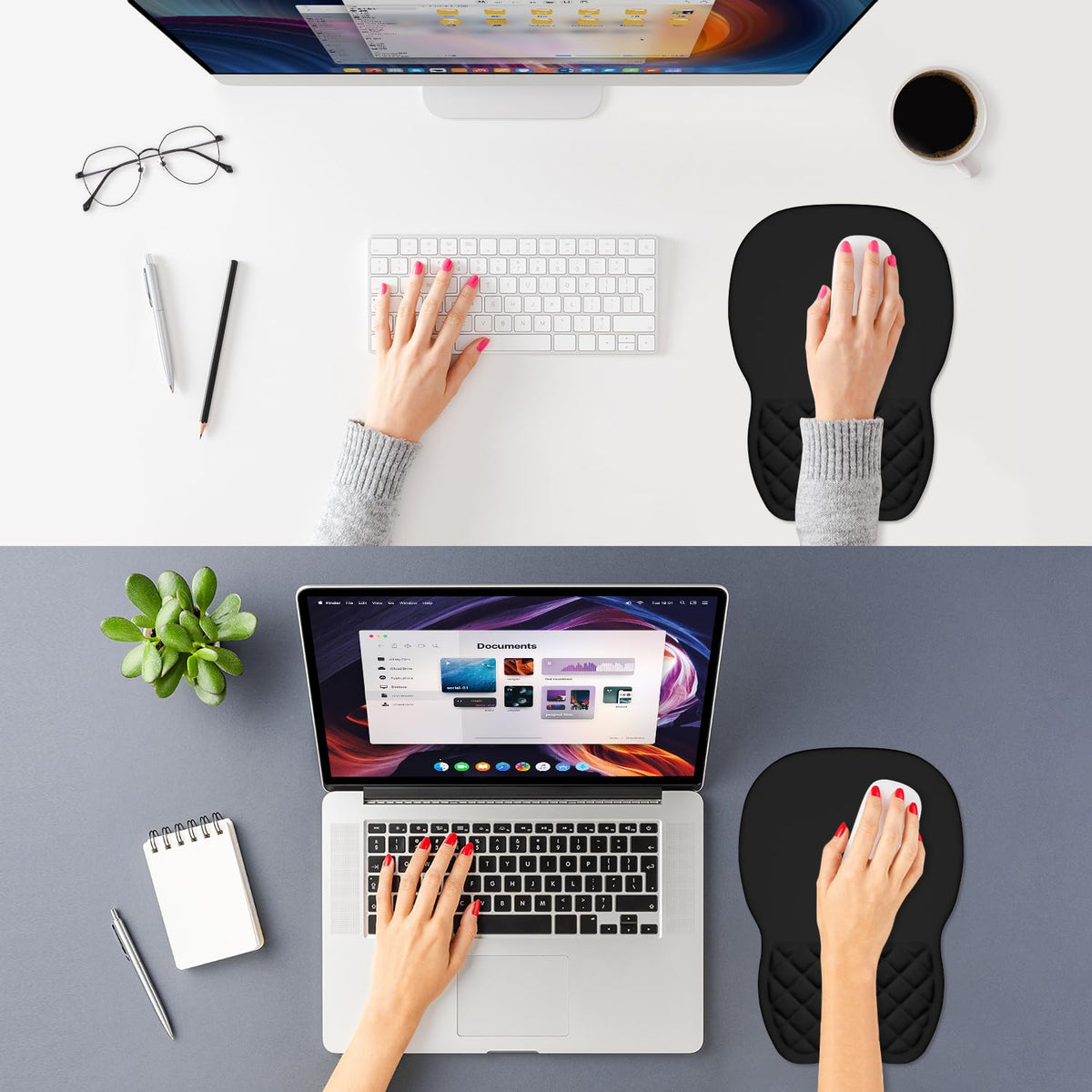 ITNRSIIET Ergonomic Mouse Pad Wrist Support with Memory Foam Massage Bulge & Non-Slip PU Base