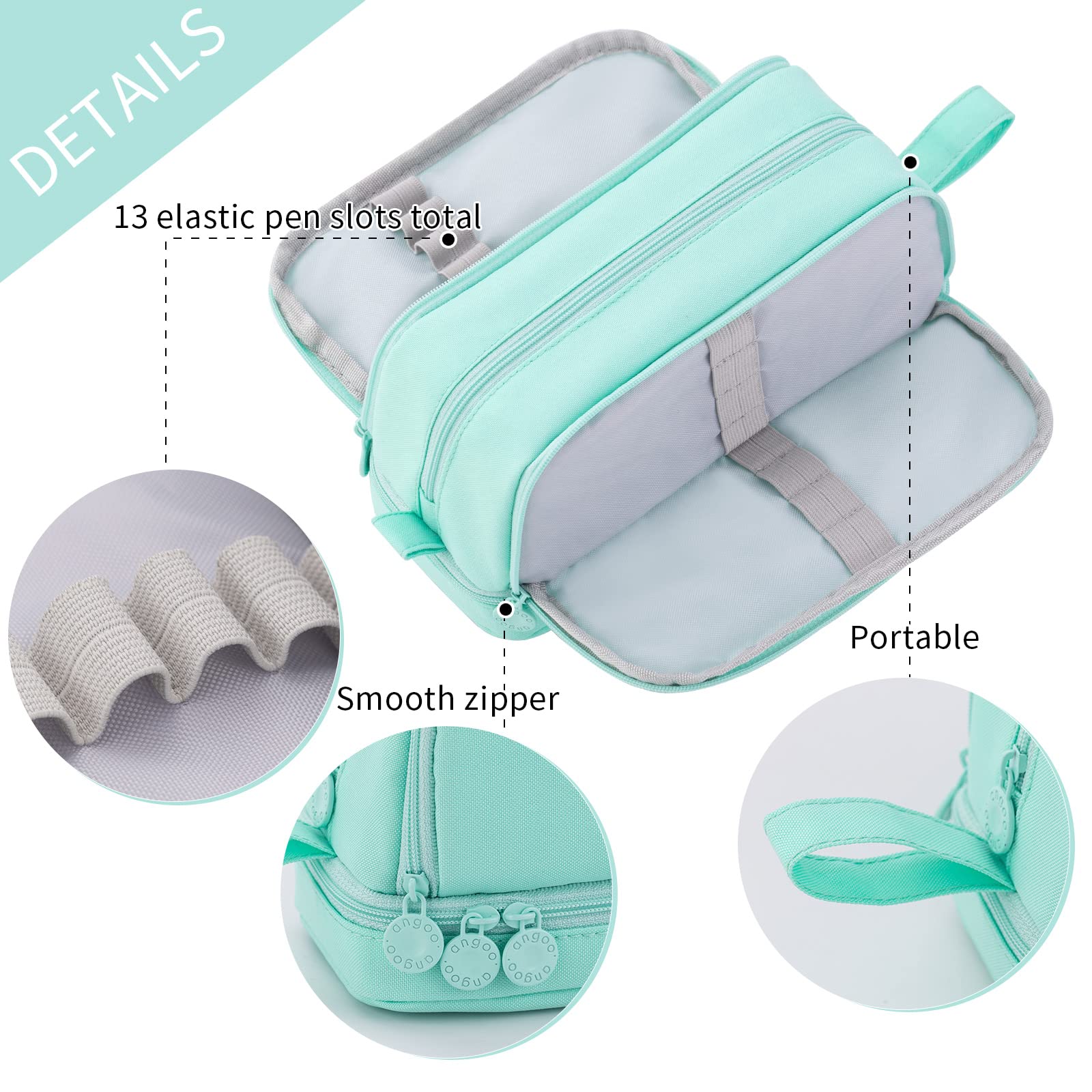 CICIMELON Large Pencil Case, 4 Compartment Pen Pouch, Mint Green