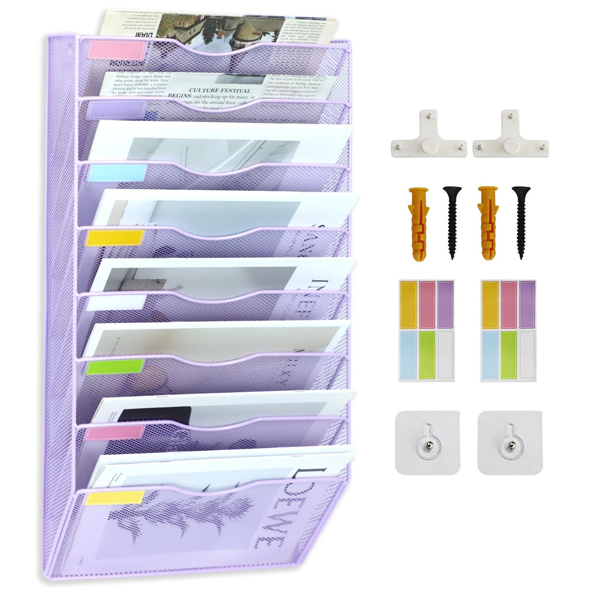 ideallife 8 Pockets Mesh Wall File Holder Organizer Office Hanging File Folder Magazine Rack